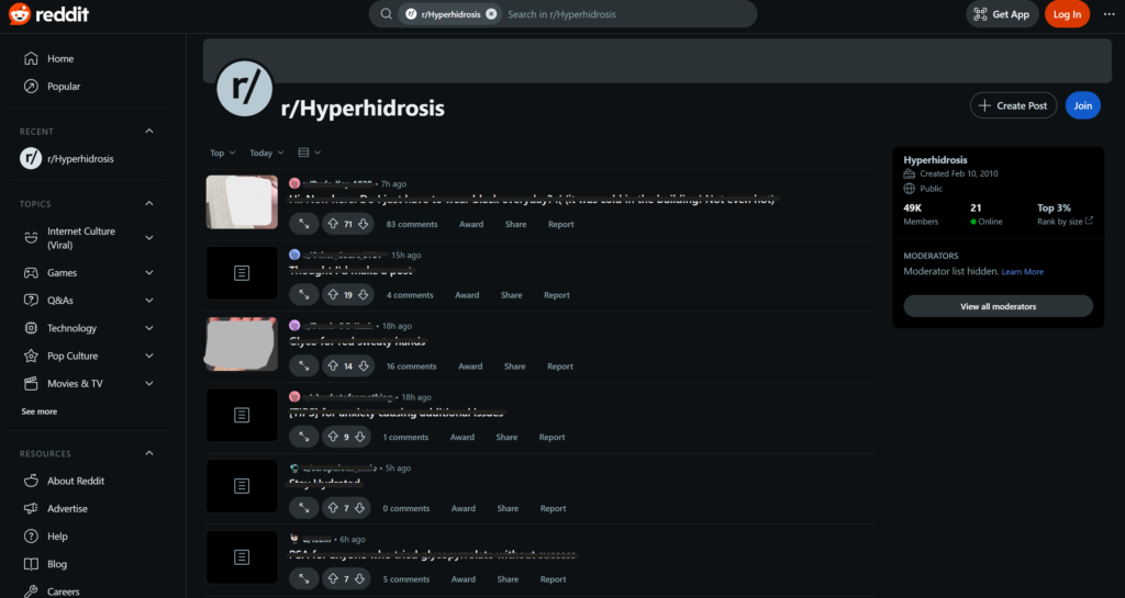 r/Hyperhidrosis subreddit
