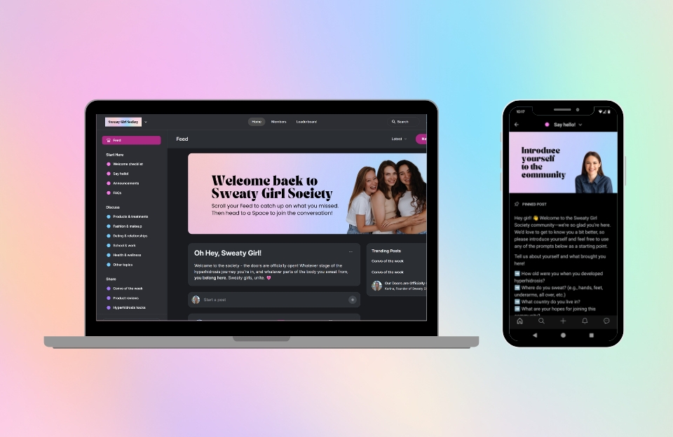 Sweaty Girl Society is available on desktop or mobile app