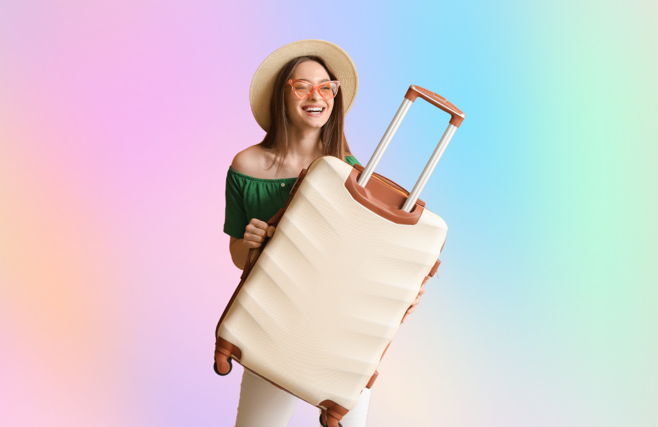 Woman with hyperhidrosis holding suitcase